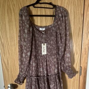Ali & Jay Mauve Floral Long-Sleeve Tiered Maxi Dress